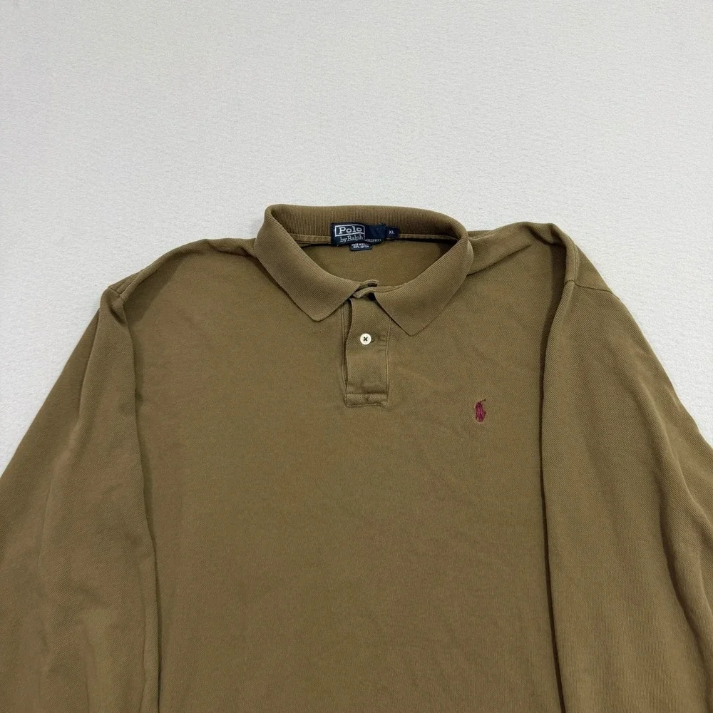 Polo Ralph Lauren Polo Men's XL Brown Long Sleeve Pique Cotton Vintage Preppy